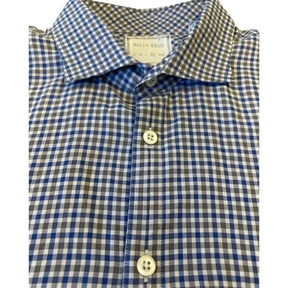 Billy‎ Reid Mens Tuscumbia Button Up Shirt Size XL Blue White Gray Gingham